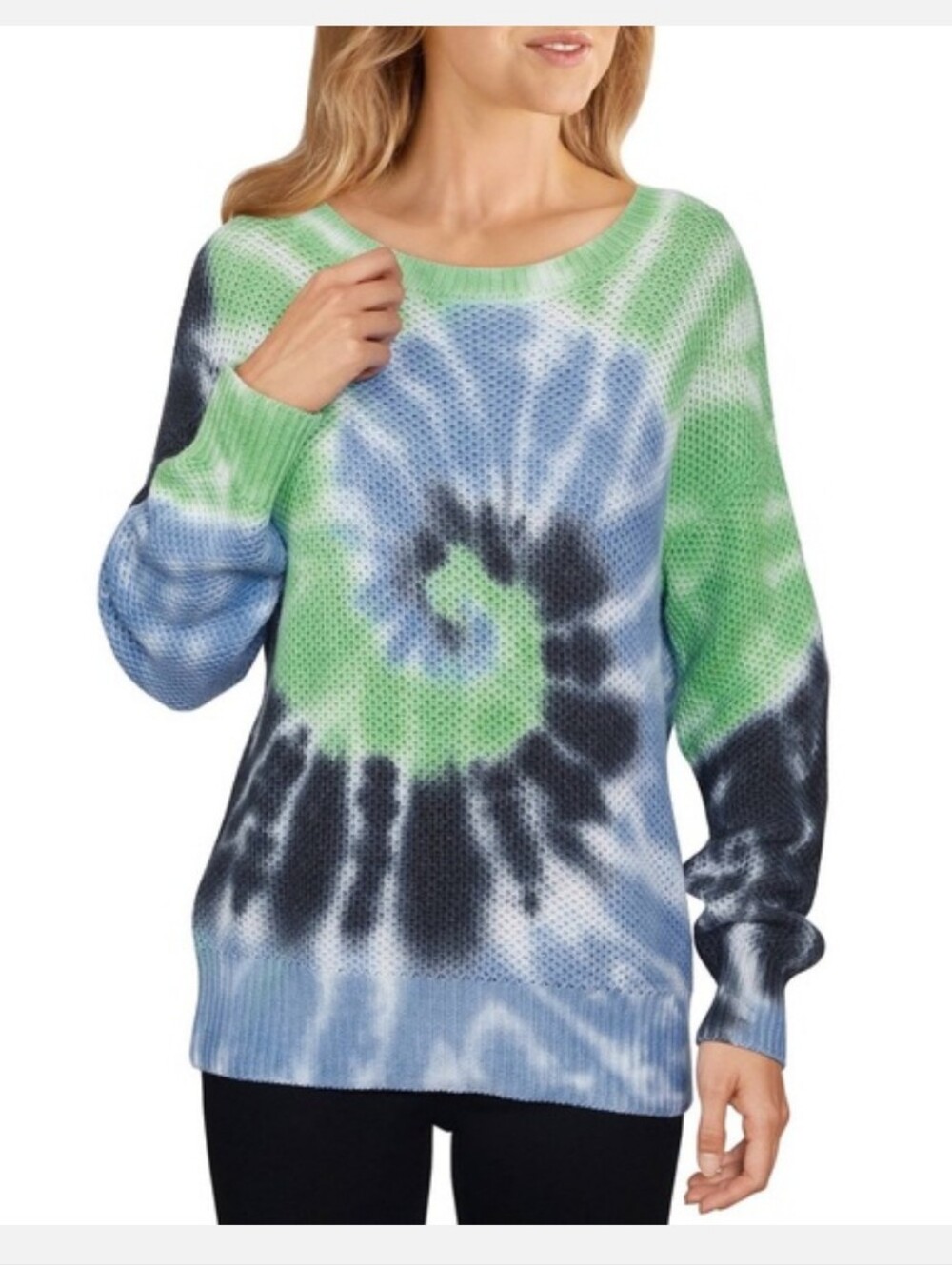 New Ruby Rd. Tie-Dye Crewneck Sweater in Green, Blue & Gray Women's Size XL